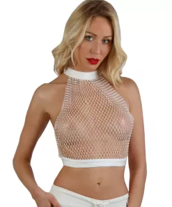Net Top with Rhinestones OS White