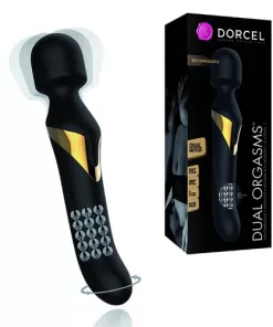Massaggiatore Wand DUAL ORGASMS NERO ricaricabile con perline rotanti per stimolazione interna