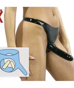 Mutanda in lattice taglia unica con tre falli Latex panties S-L