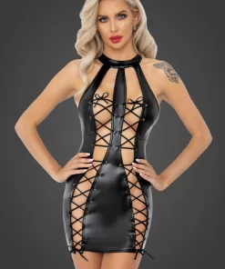 F291 Powerwetlook Dress with Double Lace-Up Front
