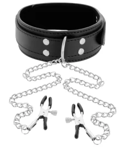 DARKNESS COLLAR WITH NIPPLE CLAMPS BLACK