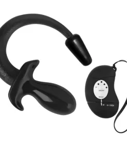 Plug vibrante con coda rigida, telecomando wireless, 5 modalità di vibrazione, 10 cm inseribili, diametro 5,7 cm colore nero