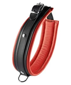 Collare bondage in vera pelle 52 cm altezza 5 cm colore nero con imbottitura rossa