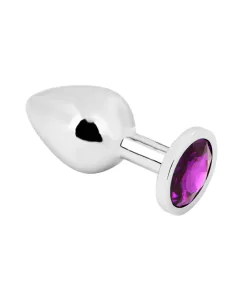 PLUG ANALE in alluminio con brillantino rosebud medium silver viola 8 CM